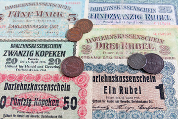 currency denominated in kopeck and ruble, which was issued by Germany in 1916 for use in the eastern areas under German occupation