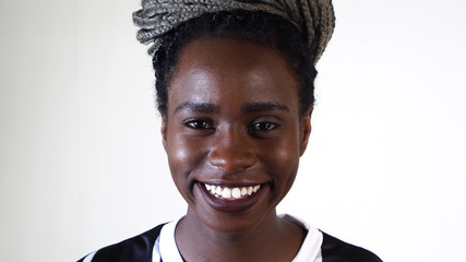 Portrait of Fashionable Young Black Woman on white background