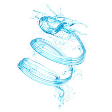 Water Splash Isolated White Background. 3d Illustration, 3d Rendering.