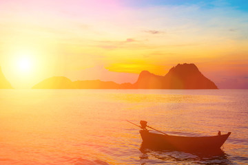 Wall Mural - bright colors at dawn on the beach at sunrise in the gulf of thailand.