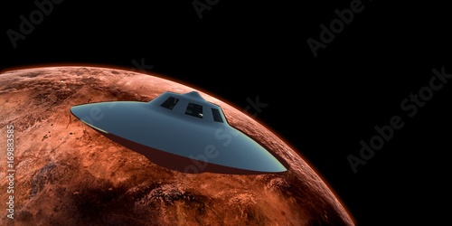 Zdjęcie XXL Bardzo szczegółowe i realistyczne wysokiej rozdzielczości 3d ilustracji statku kosmicznego Alien pływające z Marsa jak egzoplaneta. Strzał z kosmosu. Elementy tego obrazu są dostarczane przez NASA.