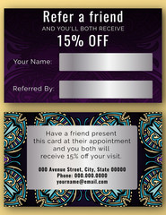 Beauty Salon with cute abstract doodles Look - Discount Coupon, Loyalty Card Template.