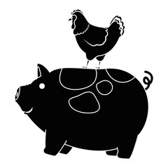 Canvas Print - farm pig and hen vector illustration design