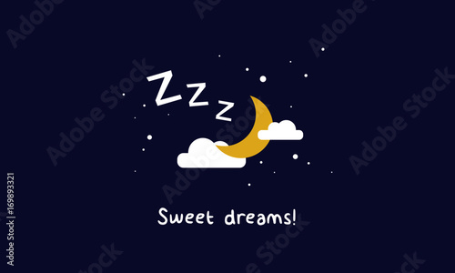 Cuadros en Lienzo Sweet Dreams! (Moon Clouds and Stars Z's Sleeping Art Vector Illustration in Fla