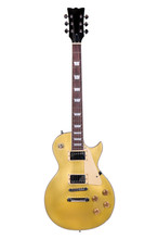 Gold Colored Guitar White Background
