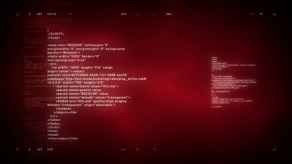 4K Computer Code Scrolling Red - Computer code scrolling in abstract cyberspace. This clip is available in multiple color options and loops seamlessly.