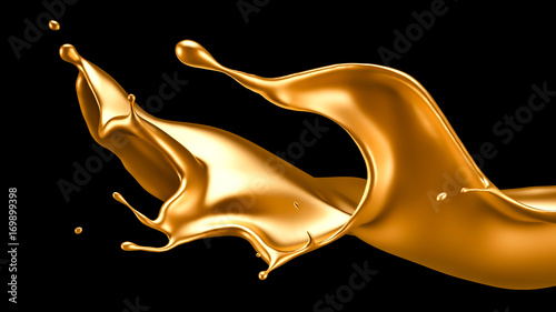 Plakat Splash złote czarne tło. 3d ilustracja, 3d rendering.