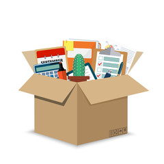 Office accessories in a cardboard box