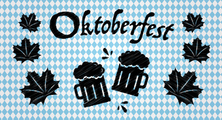 Wall Mural - Oktoberfest logo on bavarian flag. Vector.