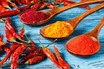 Red Chili pepper on wooden table