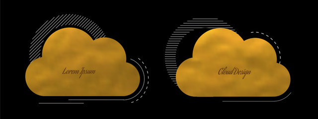 Wall Mural - set of creative cloud with foil golden texture