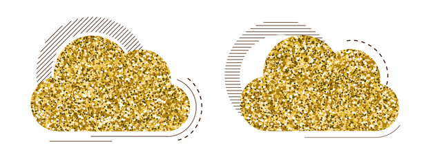 Wall Mural - set of creative cloud with golden glitter texture