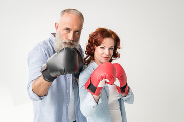 Canvas Print - mature couple in boxing gloves