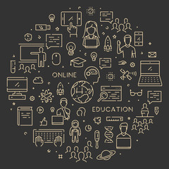 Poster - round line banner for online education