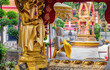 Decoration and Gold Buddha Statue in Buddhist temple Wat Chana Songkhram. It is located near popular street Khaosan road and district for tourists in Bangkok, Thailand