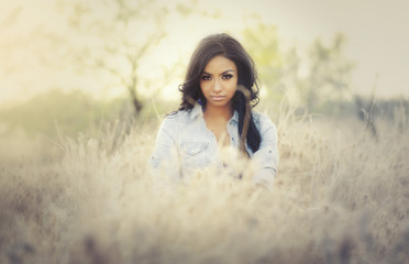 Wall Mural - Young beautiful woman on Safari outdoors in desert location