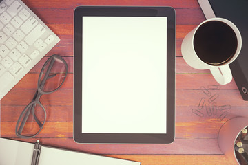 Poster - Wooden desktop with blank pad display