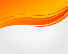 Abstract Bright Soft Design Background With Orange Wavy Curved Lines In Dynamic Smooth Style. Vector.
