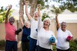 © WavebreakMediaMicro - Cheerful multi-ethnic seniors with exercise mats at park