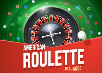 Wall Mural - vector illustration of casino roulette wheel with chips isolated on green table realistic objects 3d with place for text