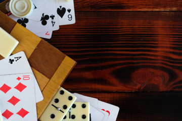 Aufkleber - Various board games chess board, playing cards, dominoes. Hobby. Metaphor for games and gambling.