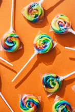 Overhead Of Colorful Lollipops For Halloween