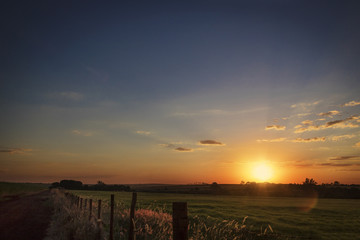 Sunset Over Rural Countryside in Brazil. Farm Concept Image.