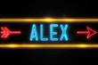 Alex  - fluorescent Neon Sign on brickwall Front view