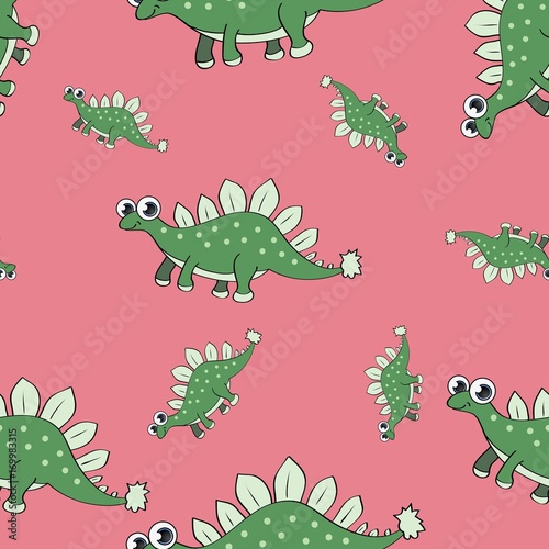 zielone-dinozaury-na-rozowym-tle