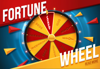 Wall Mural - vector illustration of wheel of fortune 3d object isolated on blue background place for text