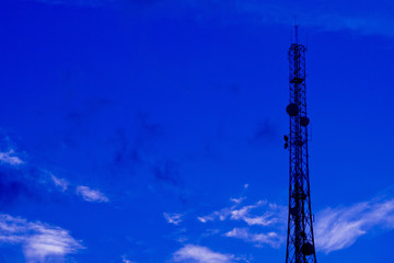 Broadcast pole and Telephone transceiver with blue sky.Public loudspeakers broadcast 