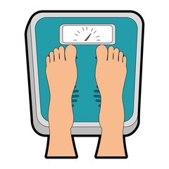 Sticker - feets with scale weight measure icon vector illustration design