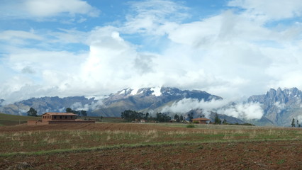 Farms and field in the Sacred Valley, a region in Peru's Andean highlands.