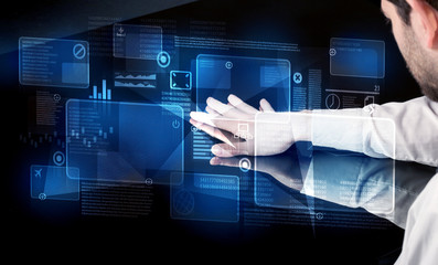 Poster - Man pressing technology smart table interface