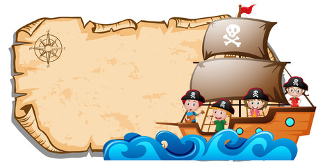 Wall Mural - Paper template with children on pirate ship