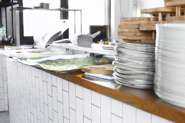 Workplace in modern kitchen of restaurant