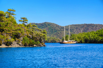 Sticker - Beautiful view with modern boat in tropical resort