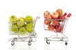 Shopping cart with green and red apples