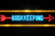 Bookkeeping  - fluorescent Neon Sign on brickwall Front view
