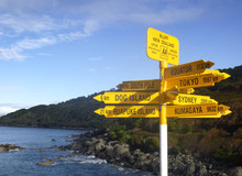 Signpost In The Stirling Point, Bluff, New Zealand. Most Southern Mainland Point Of New Zealand