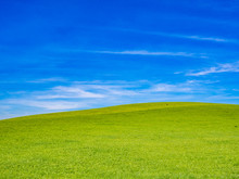 Green Field And Blue Sky In The Foothill Of Bavarian Alps