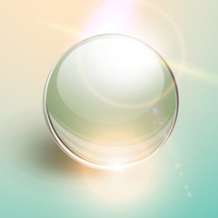 Poster - Background with 3D glass sphere, ball transparent with lens flares
