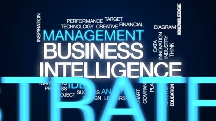 Wall Mural - business intelligence animated word cloud, text design animation.