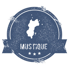 Wall Mural - Mustique logo sign. Travel rubber stamp with the name and map of island, vector illustration. Can be used as insignia, logotype, label, sticker or badge.