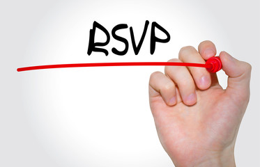 Hand writing inscription RSVP with marker, concept