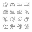 Ping Pong line icon set. Included the icons as ball, racket, table tennis, player, serves, defender, table tennis and more.
