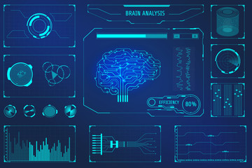 Fototapete - HUD Elements Hi Technology Interface Brain Analysis Concept Vector Background