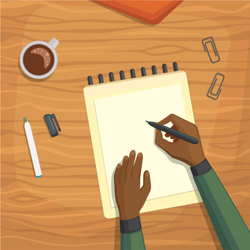 Flat design top view on desk concept Design Writing
