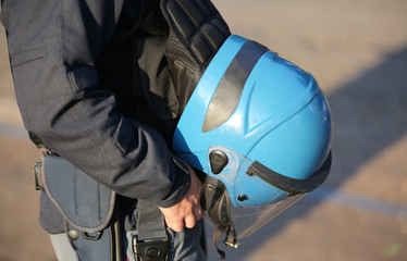 Wall Mural - blue helmet of a policeman