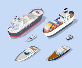 Wall Mural - Isometric models of ships, yachts, boats and sea freight vehicles industry